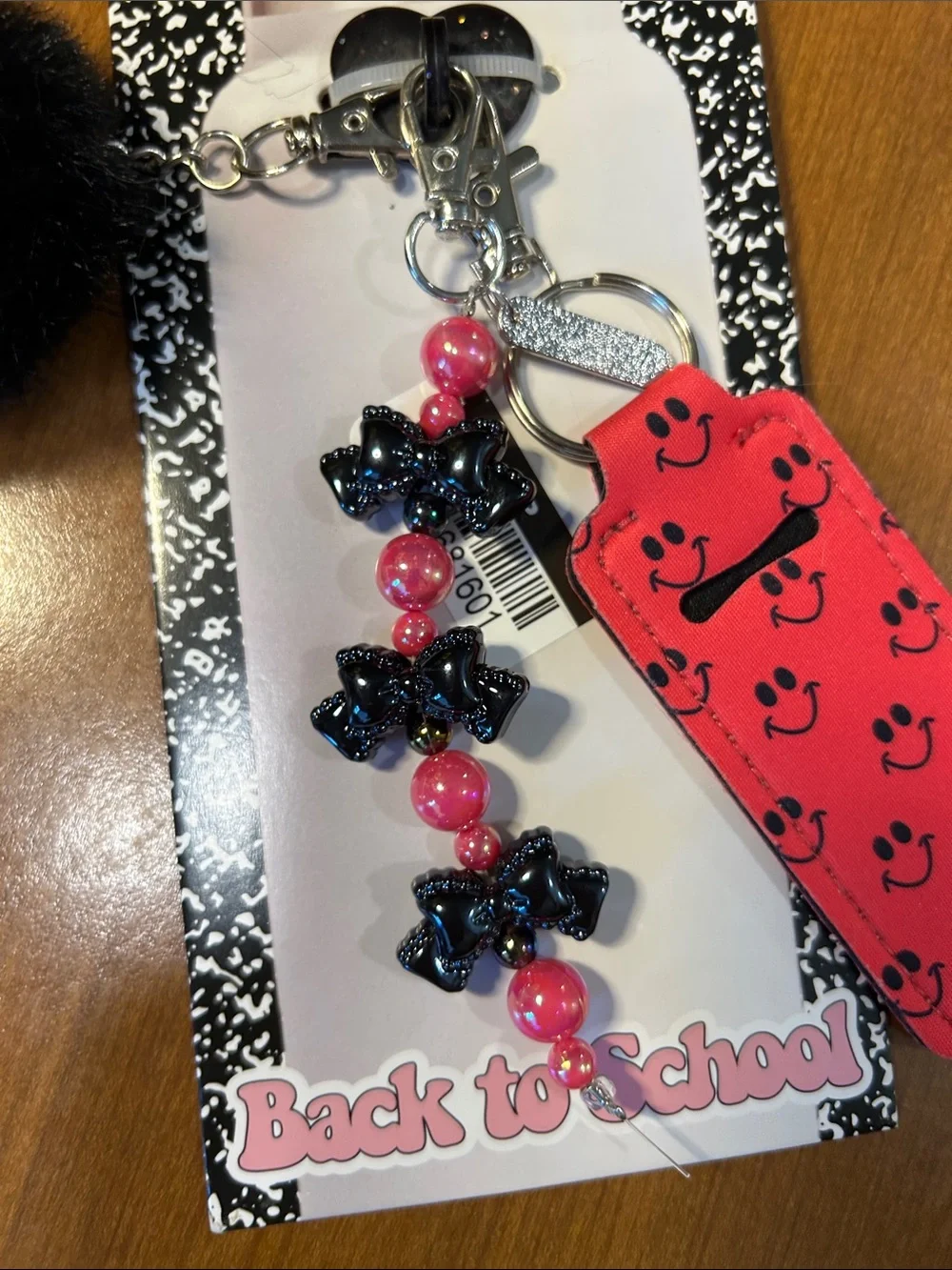 Pink Smiley Pom Keychain bag charms